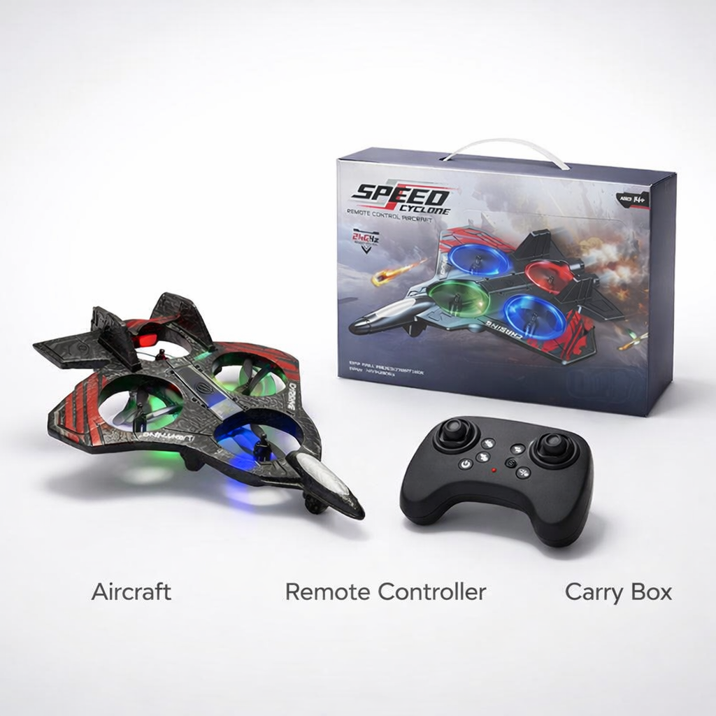 Speed Cyclone 2.4GHz RC Aircraft – 4 Channel Remote Control Plane with 360° Flip, One-Key Takeoff & LED Lights