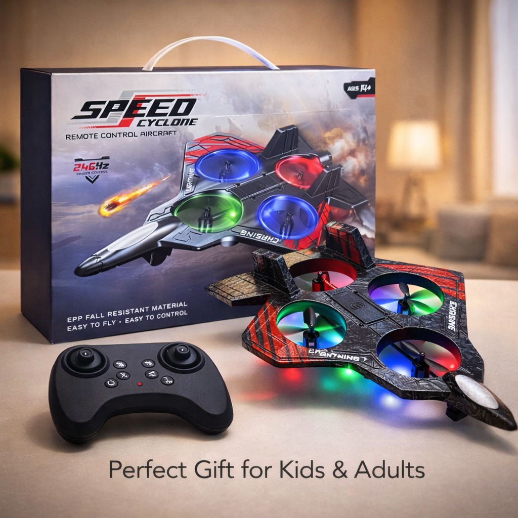 Speed Cyclone 2.4GHz RC Aircraft – 4 Channel Remote Control Plane with 360° Flip, One-Key Takeoff & LED Lights